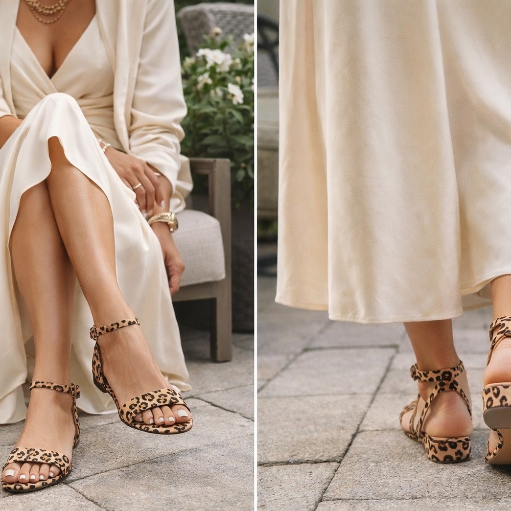 a new day Leopard Print Ankle Strap Sandals - Brown/Tan